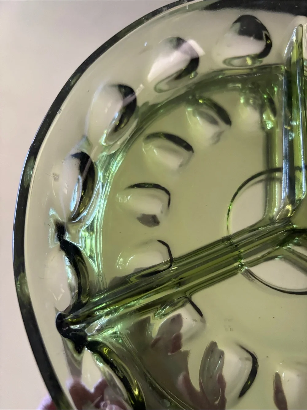 Vintage Indiana Glass Green Thumbprint PatternThree-Section Divided Serving Dish
